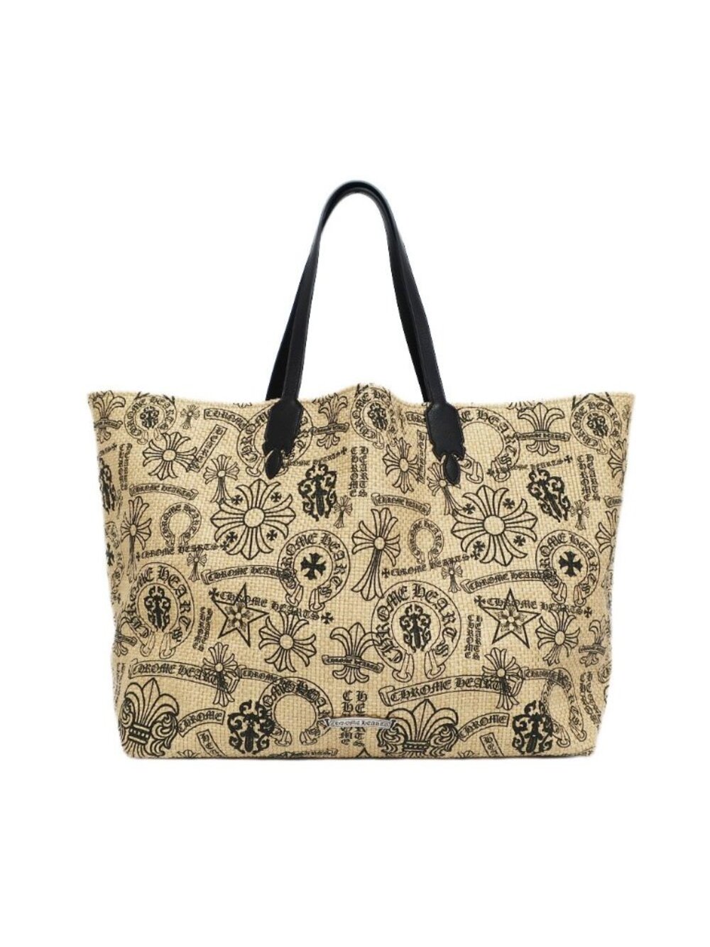 Chrome Hearts Beachbag Large Tote Bag Multi Logo Ping Beige Black Straw